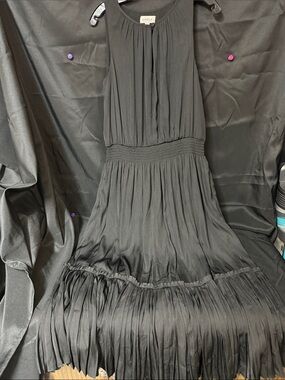 Evereve Black Sleeveless Pleated Maxi Dress with Shirred Waistband